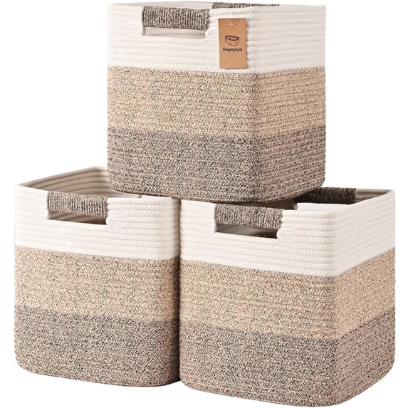 Natubeau 3 Pack Woven Storage Basket for Shelves, 11 Inch Cube Storage Bins, Cotton Rope Woven Baskets for Organizing, Gradient Jute
