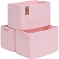 thumbnail image 1 of Natubeau 3 Pack Woven Storage Basket for Shelves, Cotton Rope Storage Bins for Toys Books, Storage Baskets for Organizing, 14.96"X9.8"X8.85", Pink, 1 of 8