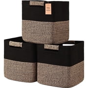 Natubeau 3 Pack Woven Storage Basket for Shelves, Cube Storage Bins, Cotton Rope Woven Baskets for Organizing, 11 Inch, Black