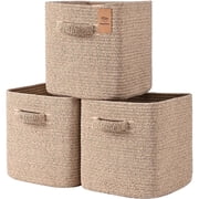 Natubeau 3 Pack Woven Storage Basket for Shelves, Cube Storage Bins, Cotton Rope Woven Baskets for Organizing, 11 Inch, Jute