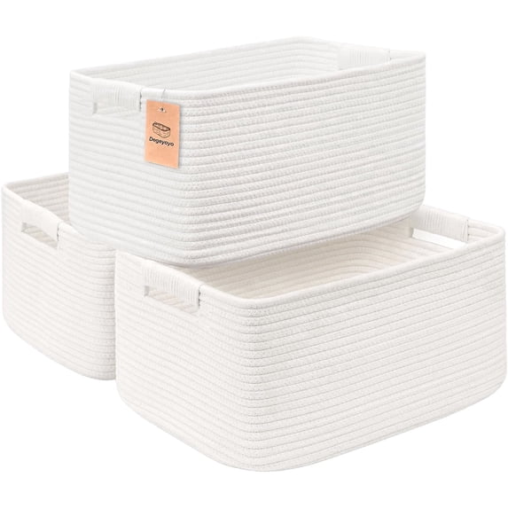 Natubeau 3 Pack Woven Storage Basket for Shelves, 29L Large Cube Storage Bins, Cotton Rope Woven Baskets for Organizing, White, 17.5"D x 13"W x 7"H