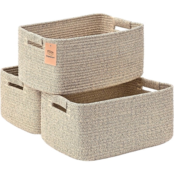 Natubeau 3 Pack Woven Storage Basket for Shelves, 29L Large Cube Storage Bins, Cotton Rope Woven Baskets for Organizing, Jute, 17.5"D x 13"W x 7"H