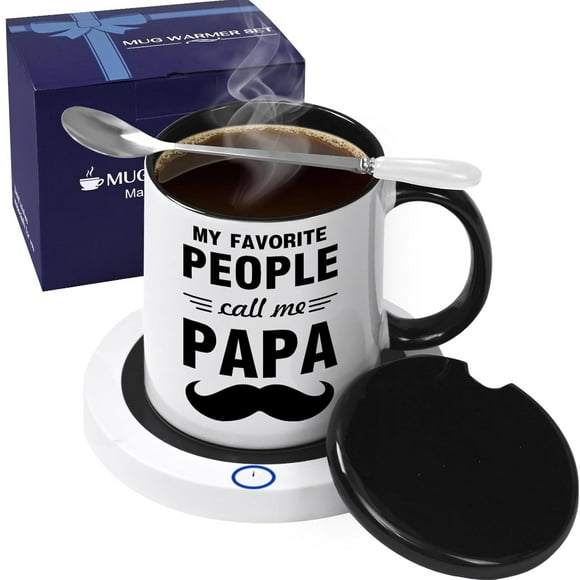 Natubeau Coffee Mug Warmer Set, Fathers Day Gifts for Papa, Dad Gifts, White 11fl oz Smart Mug Warmer, Coffee Mug Warmer & Fathers Day Mug Set