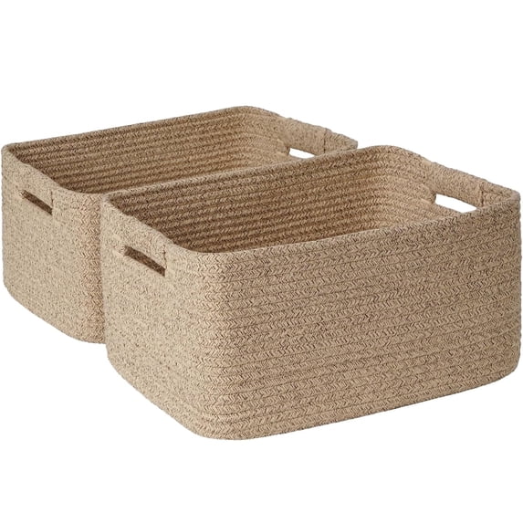 Natubeau Cotton Rope Storage Baskets 2 Pack, 29L Closet Cube Organizer Bins with Reinforced Handles, 17.5"x13"x7" Neutral Woven Shelf Baskets for Nursery Kitchen Clothes Toys, Natural