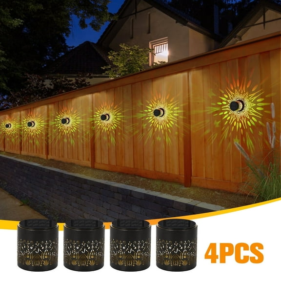 Natubeau Solar Fence Lights Metal Solar Powered Outdoor Deck Step Wall Lights, 8 Color LED Waterproof Round Fence Light for Garden Post Patio Backyard Yard Decor(4Pcs)