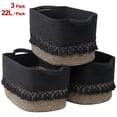 thumbnail image 1 of Natubeau 3 Pack Woven Storage Baskets, Black 22L Large Storage Basket for Organizing, Cotton Rope Storage Bins with Heavy Tassel, Cube Laundry Baskets, 1 of 12