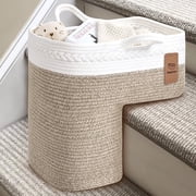 Natubeau Woven Storage Baskets, Brown Large Storage Basket with Handles for Wooden Stairs, Staircase Baskets for Organizing, 15L x 10W x 15H
