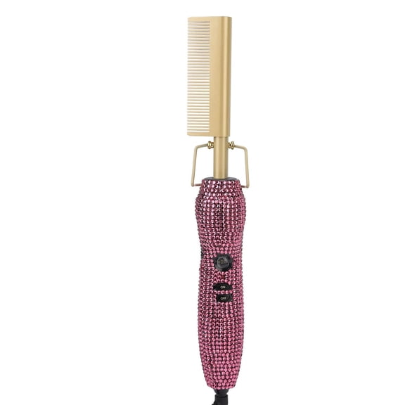 CNV Bling Hot Comb Hair Straightener, Rhinestone Electric Pressing Comb with Adjustable Heat, Professional Styler for Edges, Wigs & Natural Hair