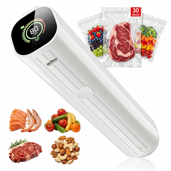 Natupo Compact Vacuum Sealer for Food (Contains 30 Reusable Seal Bags) Featuring LED Pressure Display, Ultimate Suction Power, Handheld Vacuum Sealer Machine, Portable Food Sealer Y101