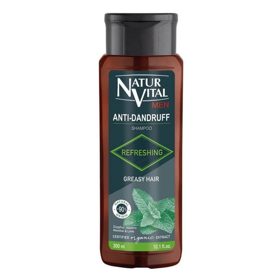 Natur Vital Men Anti-Dandruff  Refreshing Shampoo for Greasy Hair - Proven Efficacy - Certified organic Extract 300 ml / 10.1 fl.oz