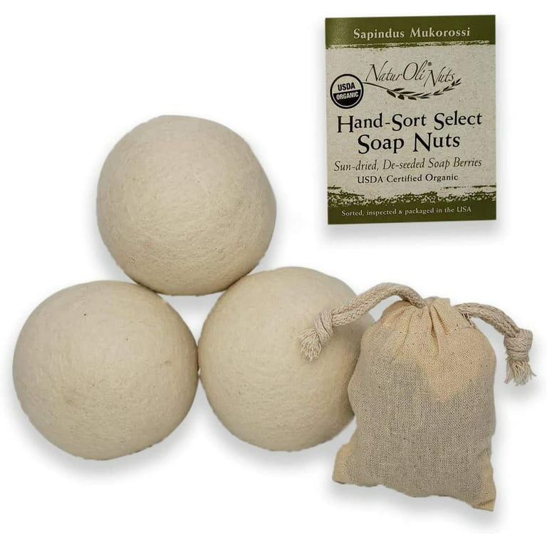 NaturOli Jumbo Wool Dryer Balls 3-Pack - and Laundry Soap - USDA Organic  Soap Nuts/Soap Berry Sampler (23+ Loads) 