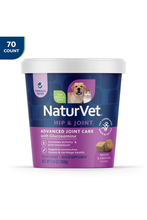 Advanced Joint Care Hip & Joint Supplement for Dogs and Cats, Bacon and Chicken Flavor, 70 Count