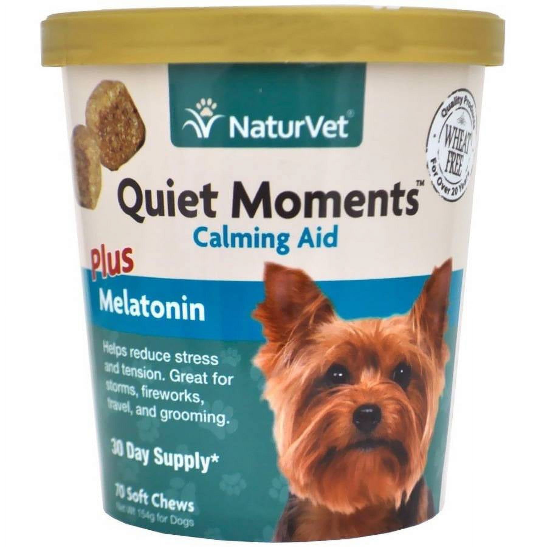 NaturVet Calming Chews for Dogs, Quiet Moments Calming Aid, Melatonin Dog Supplement, 70 Soft