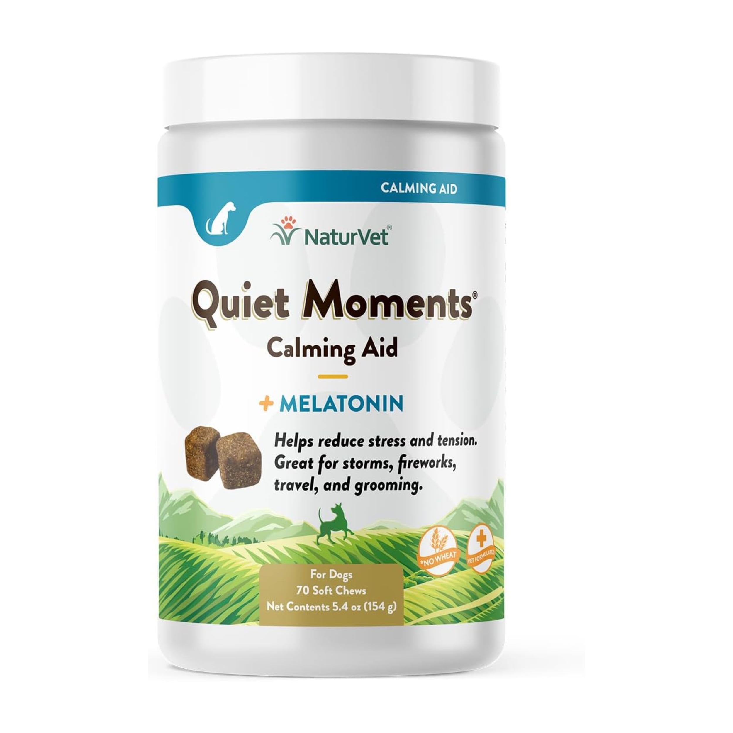 NaturVet Calming Chews for Dogs, Quiet Moments Calming Aid, Melatonin Dog Supplement for Anxiety