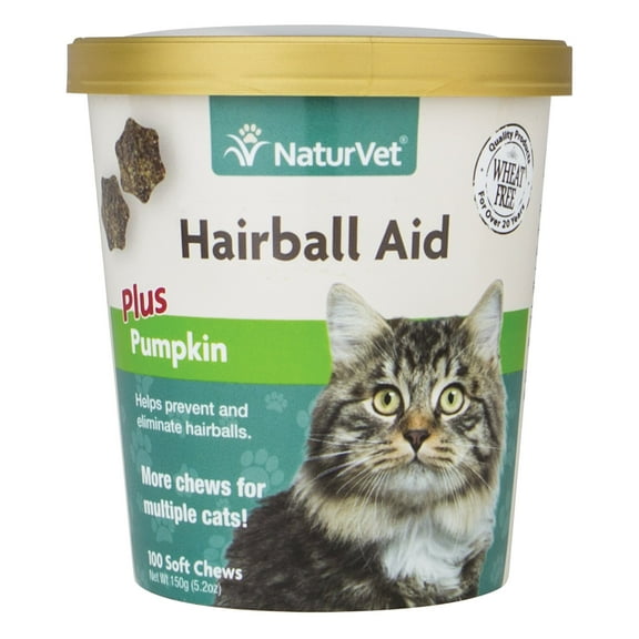 NaturVet Cat Hairball Aid Supplement, Pack of 100 Soft Chews