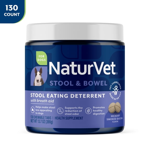NaturVet Stool Eating Deterrent Stool & Bowel Supplement for Dogs, Hickory Smoked Bacon Flavor, 130 Count