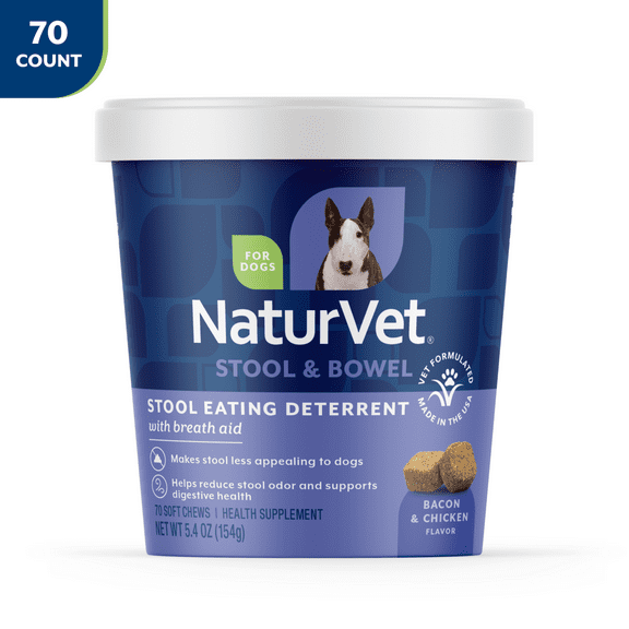 NaturVet Stool Eating Deterrent Stool & Bowel Supplement for Dogs, Bacon & Chicken Flavor Soft Chews, 70 Count