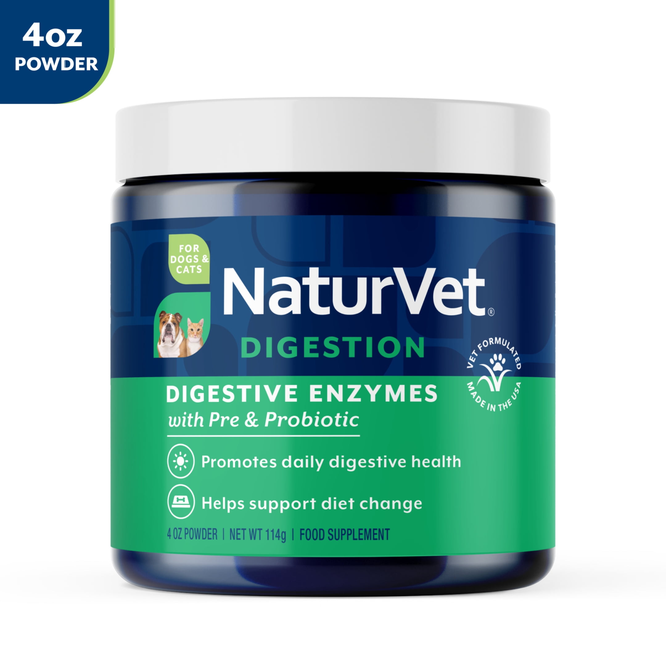 NaturVet Digestive Enzymes Supplements for Dogs and Cats, 4 oz Powder