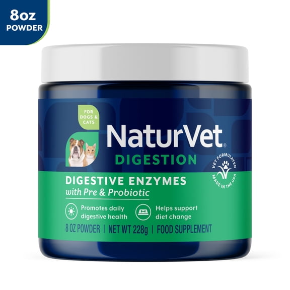 NaturVet Digestive Enzymes Supplements for Dogs and Cats, 8 oz Powder