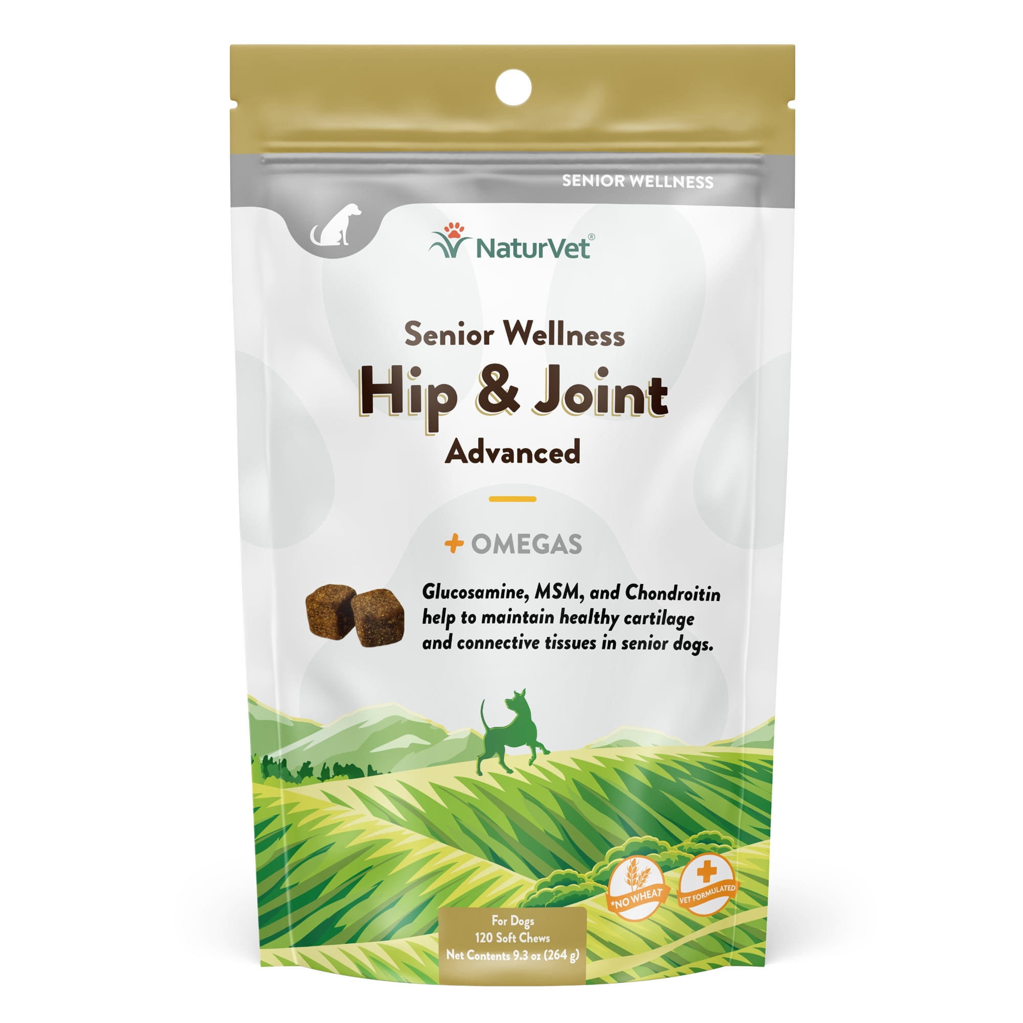 NaturVet Dog Senior Wellness Hip & Joint Advanced + Omegas, Soft Chew, 120 Count