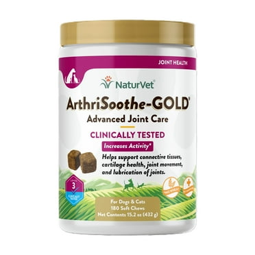 NaturVet Hip and Joint Chews for Dogs & Cats, ArthriSoothe-GOLD Advanced, Level 3, Arthritis Support, 180 count