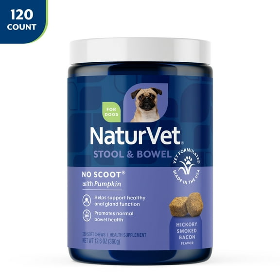 NaturVet No Scoot for Dogs Plus Pumpkin, Supports Digestion, Healthy Anal Gland & Bowel Function, 120 Soft Chews
