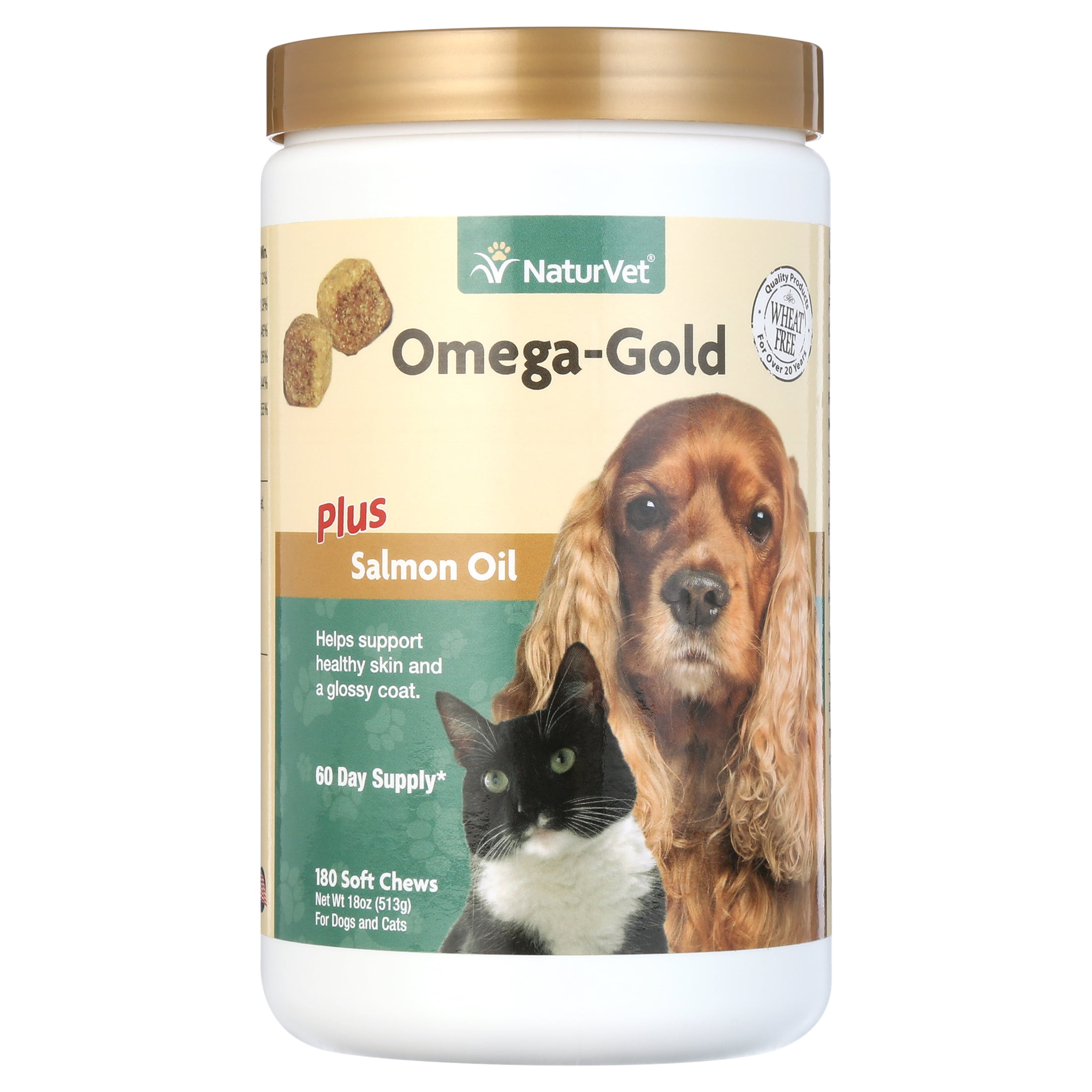 NaturVet Omega-Gold Plus Skin and Coat Supplement for Dogs u0026 Cats, 180 Soft  Chews - Walmart.com