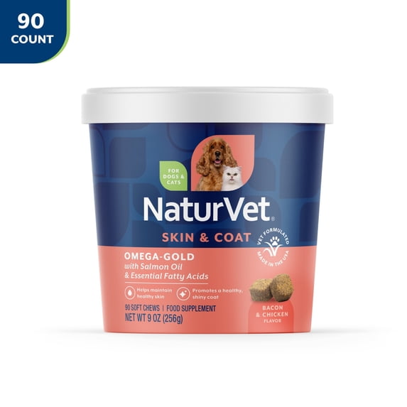 NaturVet Omega-Gold + Salmon Oil Soft Chews for Dogs & Cats 90ct