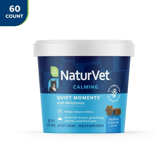 NaturVet Quiet Moments Calming Aid + Melatonin Soft Chews for Cats 60ct