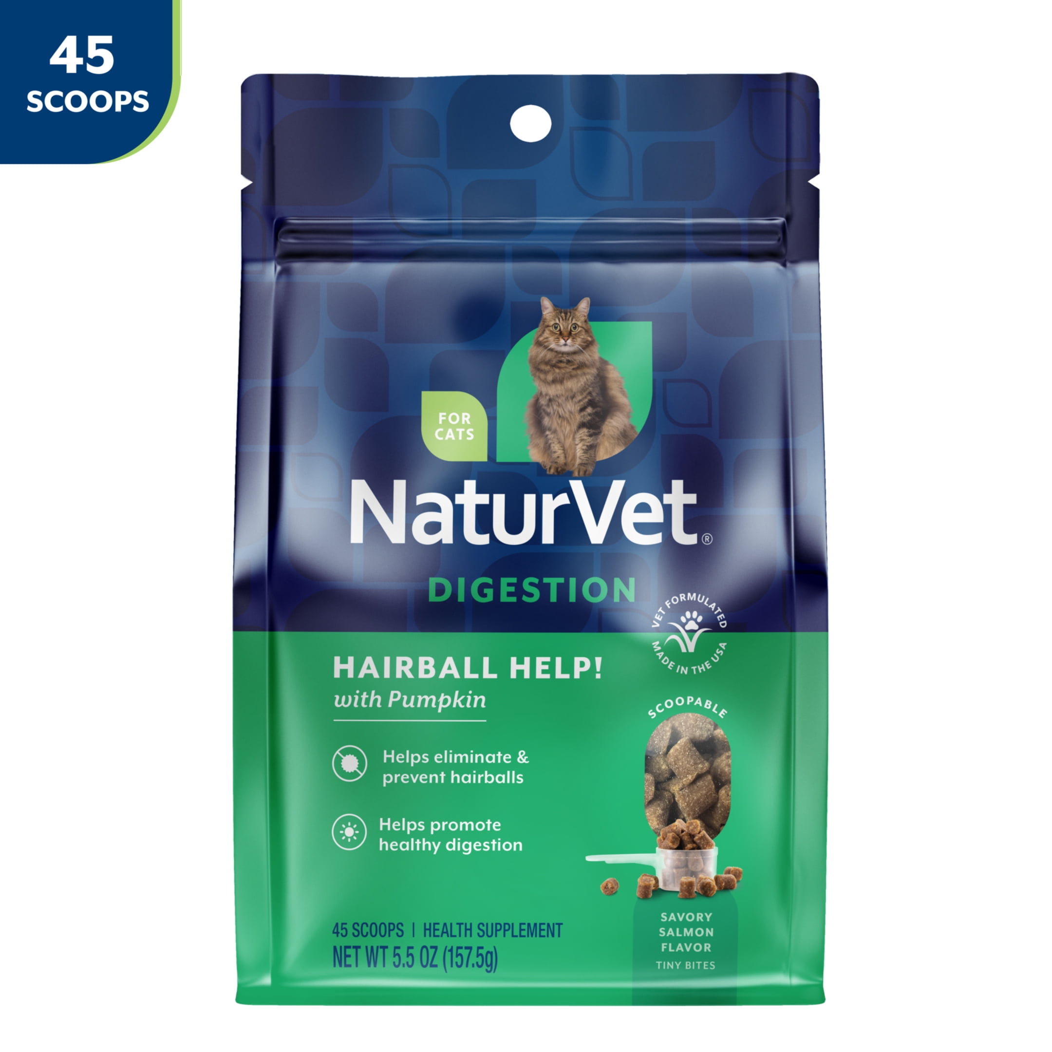 NaturVet Hairball Help! Scoopable Tiny Bite Supplements for Cats, Salmon Flavor, 5.5 oz Bag