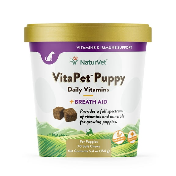 NaturVet  VitaPet Puppy Daily Vitamins for Dogs  Plus Breath Aid  Specifically Formulated to Provide Puppies with Essential Vitamins, Minerals, Amino Acids & Fatty Acids  70ct Soft Chew