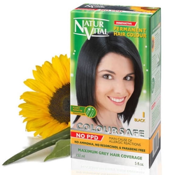 NaturVital Permanent Hair Color Dye Coloursafe, No Ammonia, Resorcinol, Parabens, or PPD, 1 Black