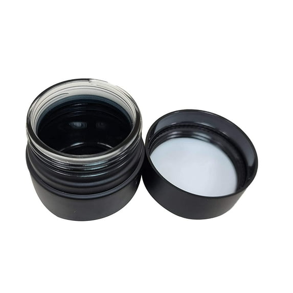 Natura Bona Airtight Glass Jars for Beauty Products, Herbs, Food, Spices, Condiments. Thick Glass, UV Light Air Tight Storage with Child Resistant Lock Screw Lid. Smooth Black Matte, 2-Pack (90 ML)