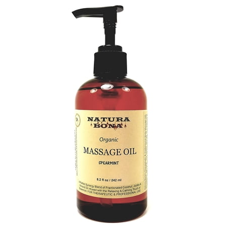 Natura Bona's Therapeutic & Professional Spearmint Body Massage Oil for Men & Women. Synergistically Blended with Fractionated Coconut, Jojoba & Almond Oil (Spearmint Massage Oil)