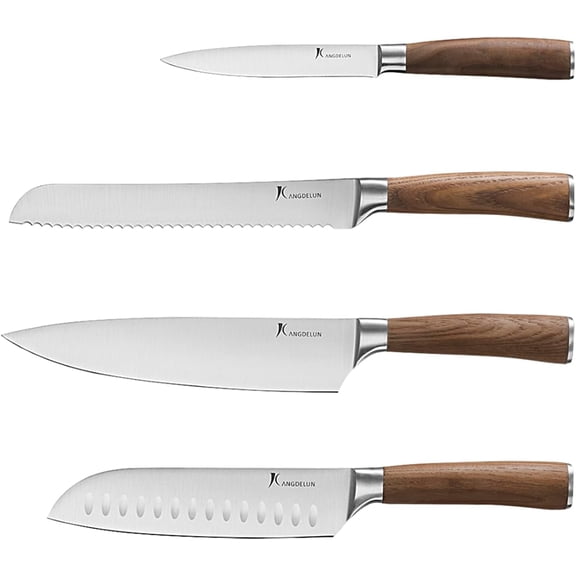 Natura Series 4 PCS Chef Knife Set with Gift Box, Ultra Sharp Kitchen Knives with Natural Wooden Handles