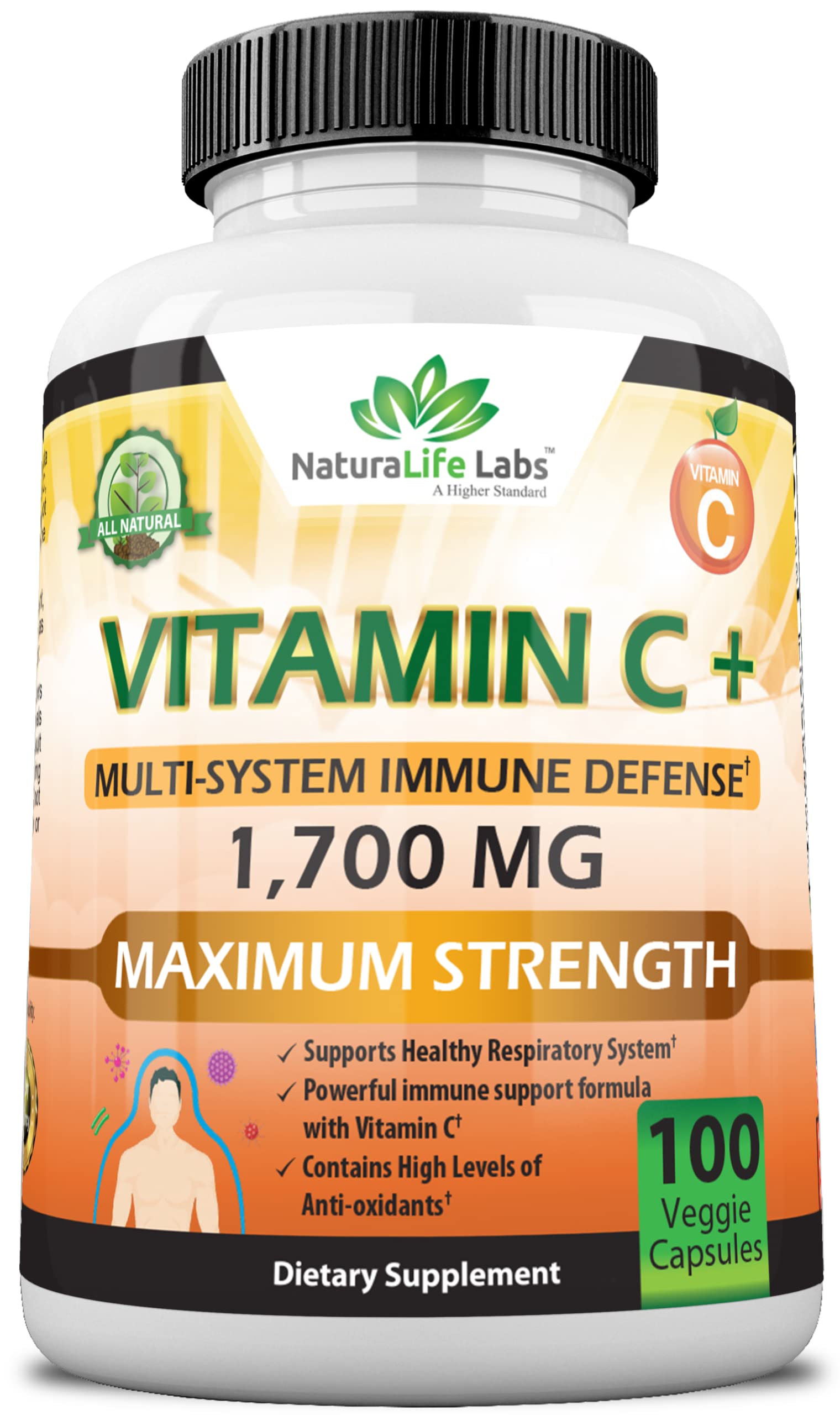 NaturaLife Labs Vitamin C 1,700 MG with Vitamin D3, Zinc, Elderberry