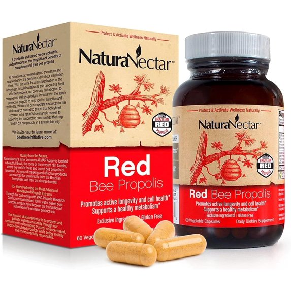 NaturaNectar Red Bee Propolis Supplement, Unique Polyphenols From Our Own Bee Farms in Brazil, 60 Vegetable Capsules