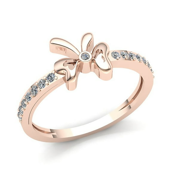 Natural 0.2ct Round Cut Diamond Ladies Bridal Bow Anniversary Wedding Band Solid 18K Rose, White or Yellow Gold F VS1