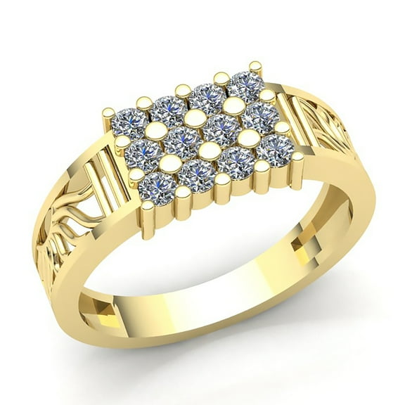 Natural 0.33ct Round Cut Diamond Mens 3Row Fancy Anniversary Engagement Ring Solid 10K Rose, White or Yellow Gold H SI2