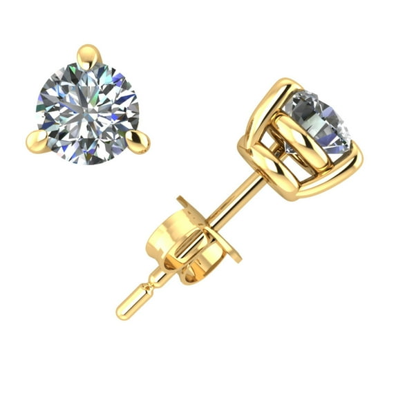 Natural 0.50Ctw Round Cut Diamond Basket Stud Earrings 18k Yellow Gold 3Prong New F VS2