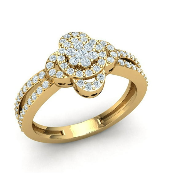 Natural 0.5ct Round Cut Diamond Prong Women's Fancy Cluster Engagement Ring Bridal Solid 14K Gold GH SI2