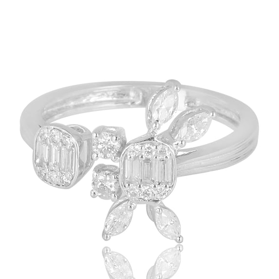 Natural 0.60 Ct Baguette Diamond Fine Ring Solid 18k White Gold Handmade Jewelry