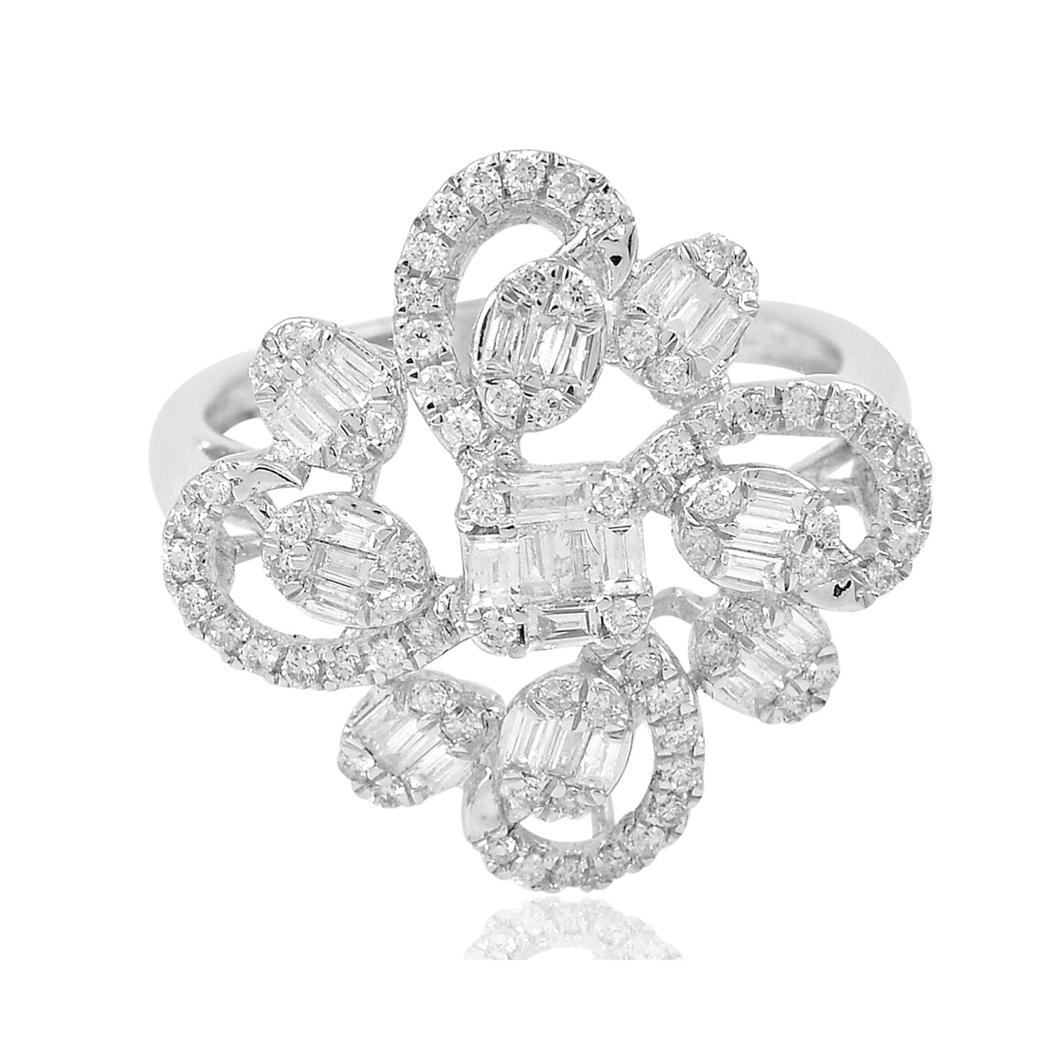 Natural 0.75 Ct Baguette Diamond Pave Designer Ring 18k White Gold Fine ...