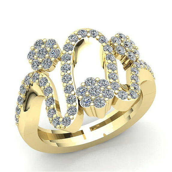 Natural 0.75carat Round Cut Diamond Ladies Flower Wavy Anniversary Wedding Band Solid 10K Rose, White or Yellow Gold GH I1-I2