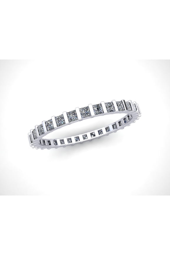 Natural 1.00Ct Princess Cut Diamond Bar Set Women's Anniversary Wedding Eternity Band Ring Solid 10k White Gold I SI2