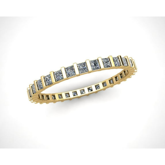 Natural 1.00Ct Princess Cut Diamond Bar Set Women's Anniversary Wedding Eternity Band Ring Solid 10k Yellow Gold I SI2