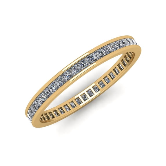 Natural 1.25Ct Princess Cut Diamond Classic Channel Set Women's Anniversary Wedding Eternity Band Ring Solid 10k Yellow Gold I SI2