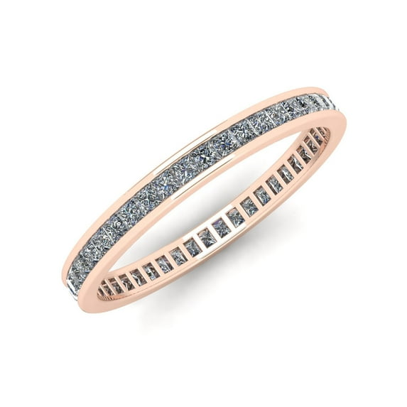 Natural 1.25Ct Princess Cut Diamond Classic Channel Set Women's Anniversary Wedding Eternity Band Ring Solid 18k Rose Gold F VS2