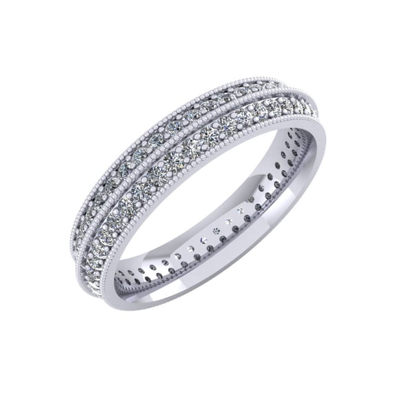 Natural 1.25Ct Round Cut Diamond 2Row Milgrain Anniversary Wedding Eternity Band Ring 14k FG VS1