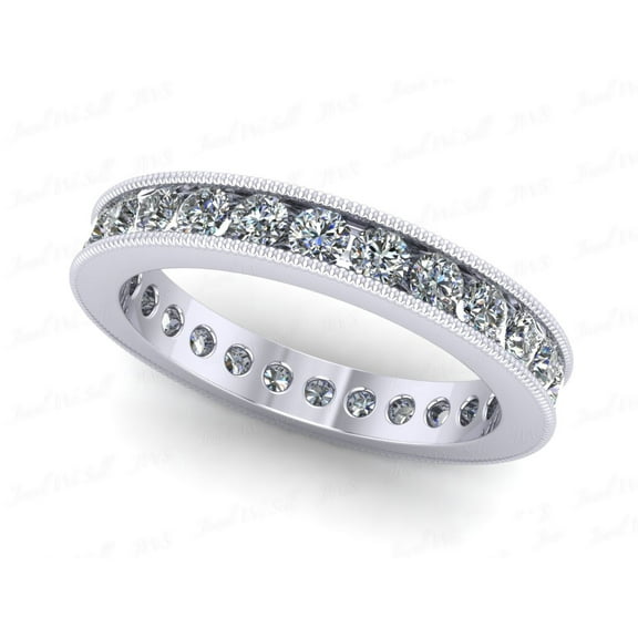 Natural 1.25Ct Round Cut Diamond Channel Set Milgrain Women's Anniversary Wedding Eternity Band Ring Solid 14k White Gold F VS2